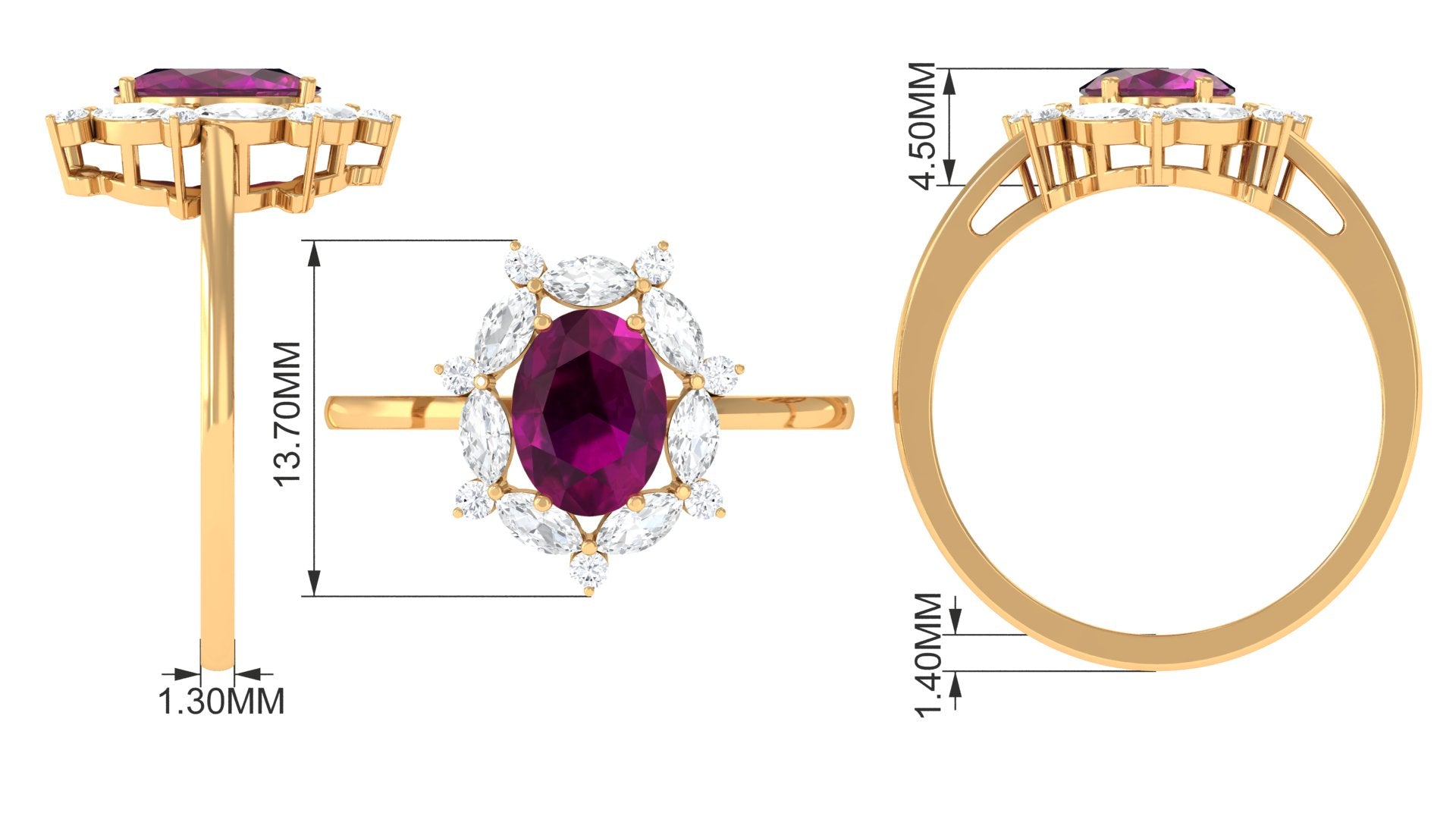 Rosec Jewels-Rhodolite Designer Halo Engagement Ring with Moissanite