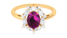 Rosec Jewels-Rhodolite Designer Halo Engagement Ring with Moissanite