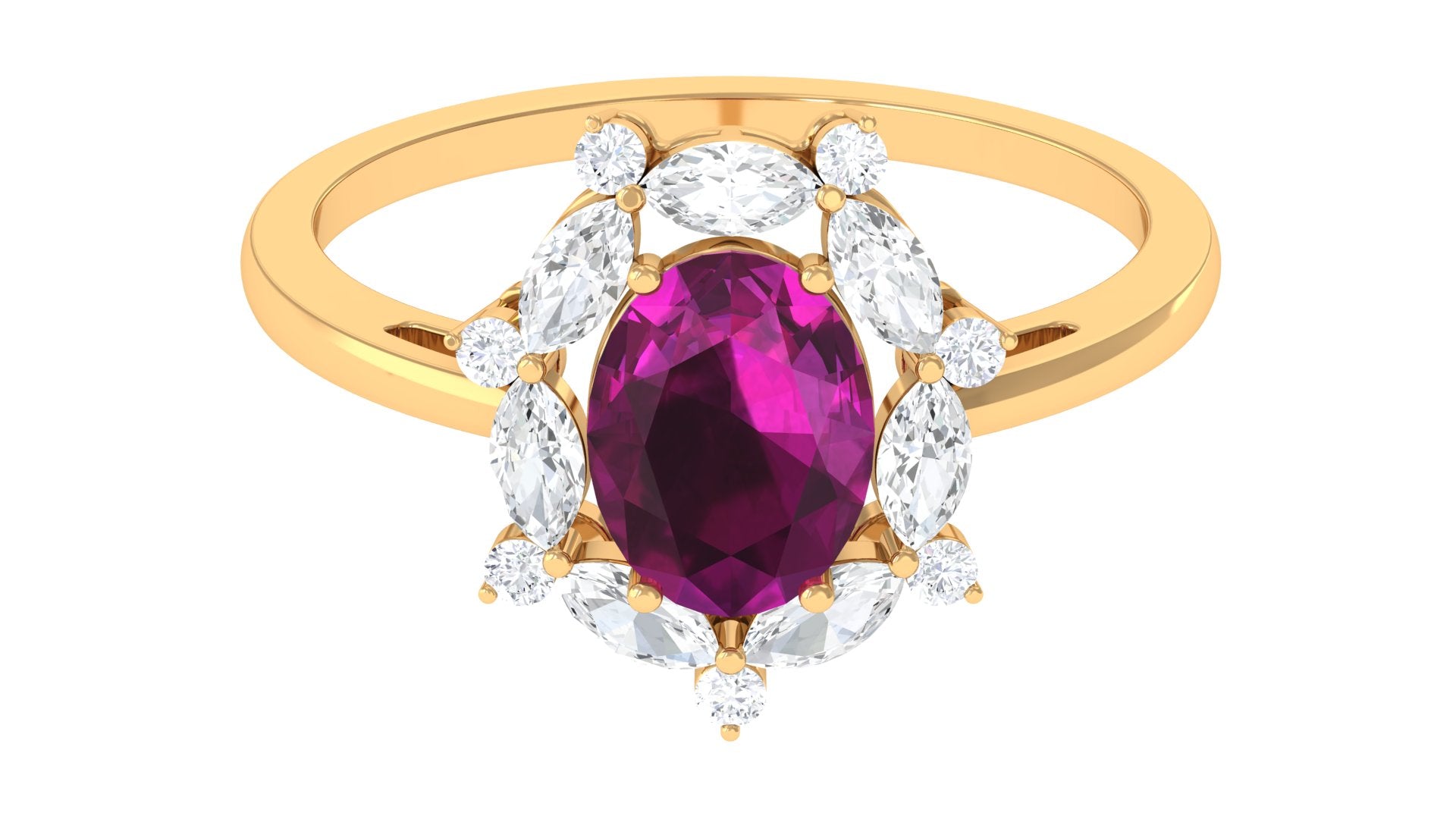 Rosec Jewels-Rhodolite Designer Halo Engagement Ring with Moissanite