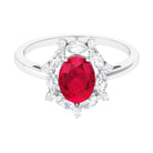 Rosec Jewels-Lab Grown Ruby Designer Halo Engagement Ring with Moissanite