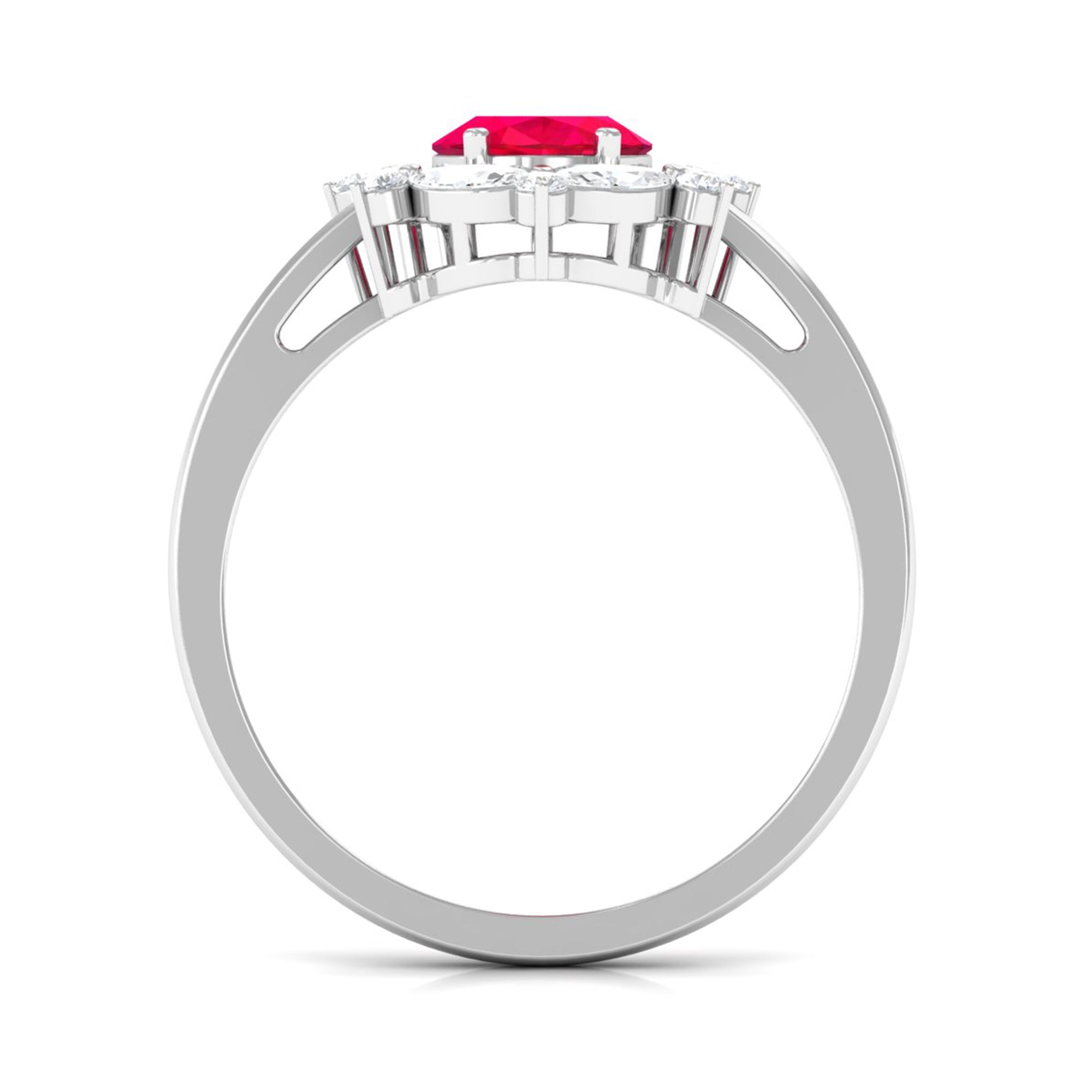 Rosec Jewels-Lab Grown Ruby Designer Halo Engagement Ring with Moissanite