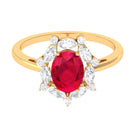 Rosec Jewels-Lab Grown Ruby Designer Halo Engagement Ring with Moissanite