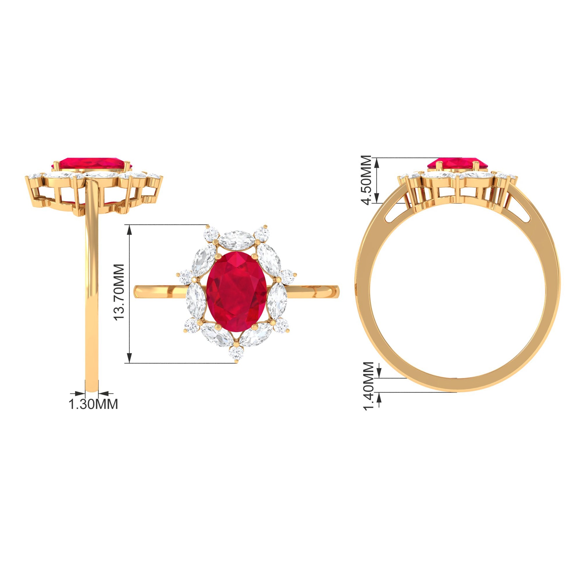 Rosec Jewels-Lab Grown Ruby Designer Halo Engagement Ring with Moissanite