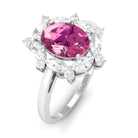 Rosec Jewels-Oval Pink Tourmaline Designer Engagement Ring with Moissanite Halo