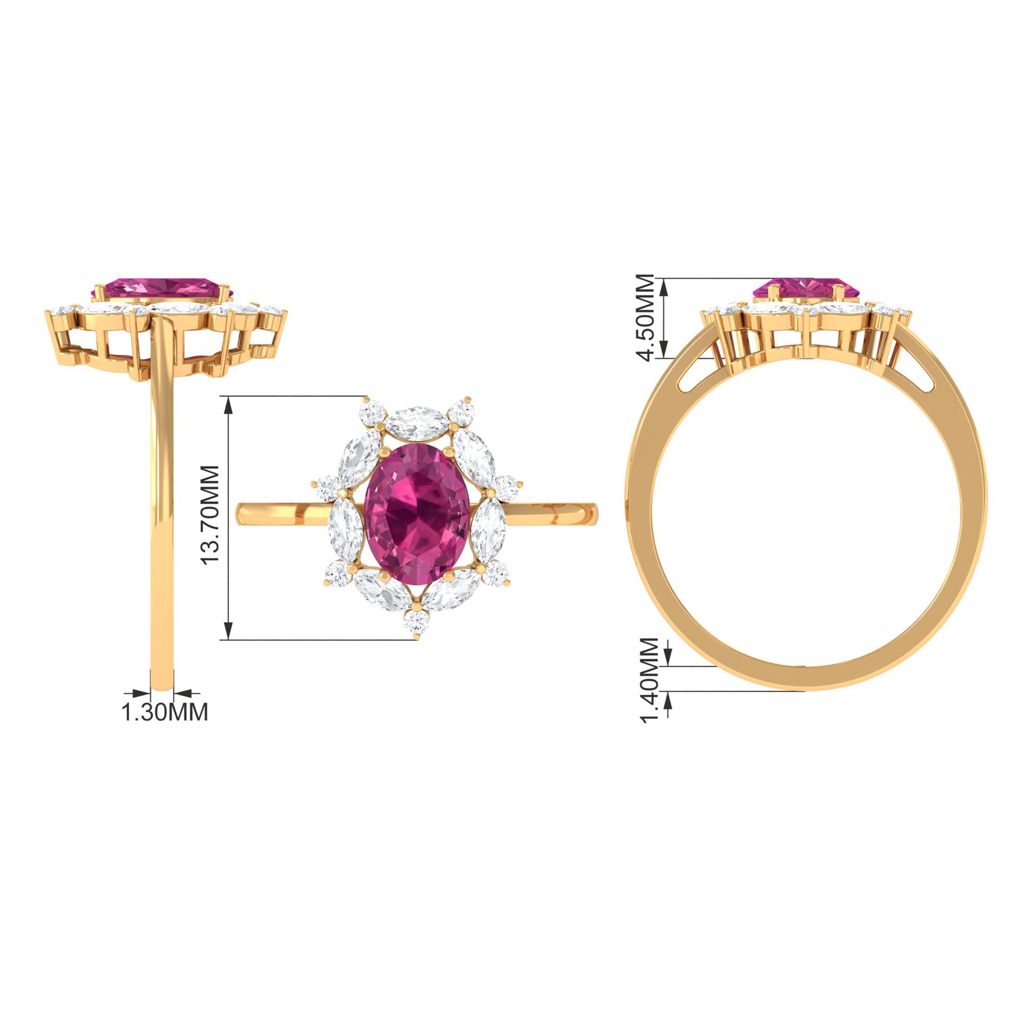 Rosec Jewels-Oval Pink Tourmaline Designer Engagement Ring with Moissanite Halo