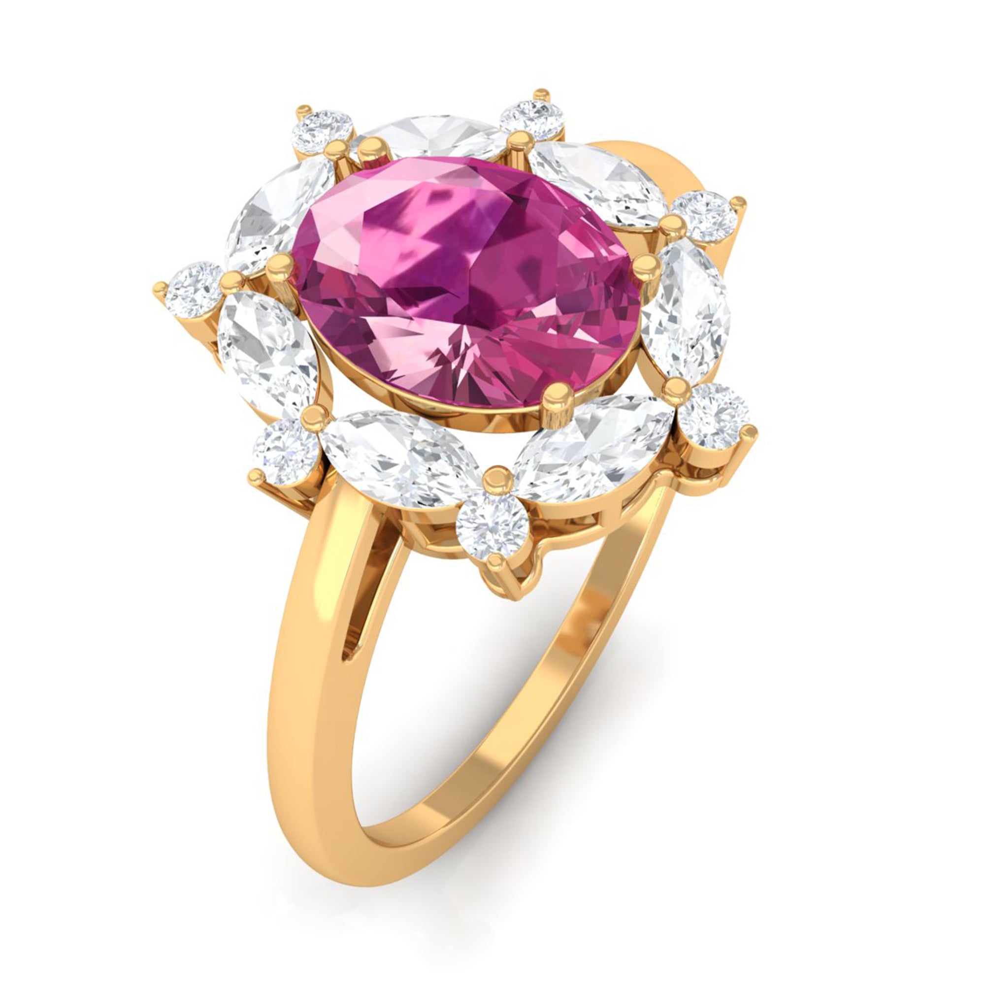 Rosec Jewels-Oval Pink Tourmaline Designer Engagement Ring with Moissanite Halo