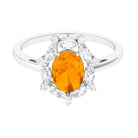 Rosec Jewels-Fire Opal Designer Halo Engagement Ring with Moissanite