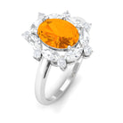 Rosec Jewels-Fire Opal Designer Halo Engagement Ring with Moissanite