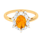 Rosec Jewels-Fire Opal Designer Halo Engagement Ring with Moissanite