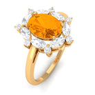 Rosec Jewels-Fire Opal Designer Halo Engagement Ring with Moissanite