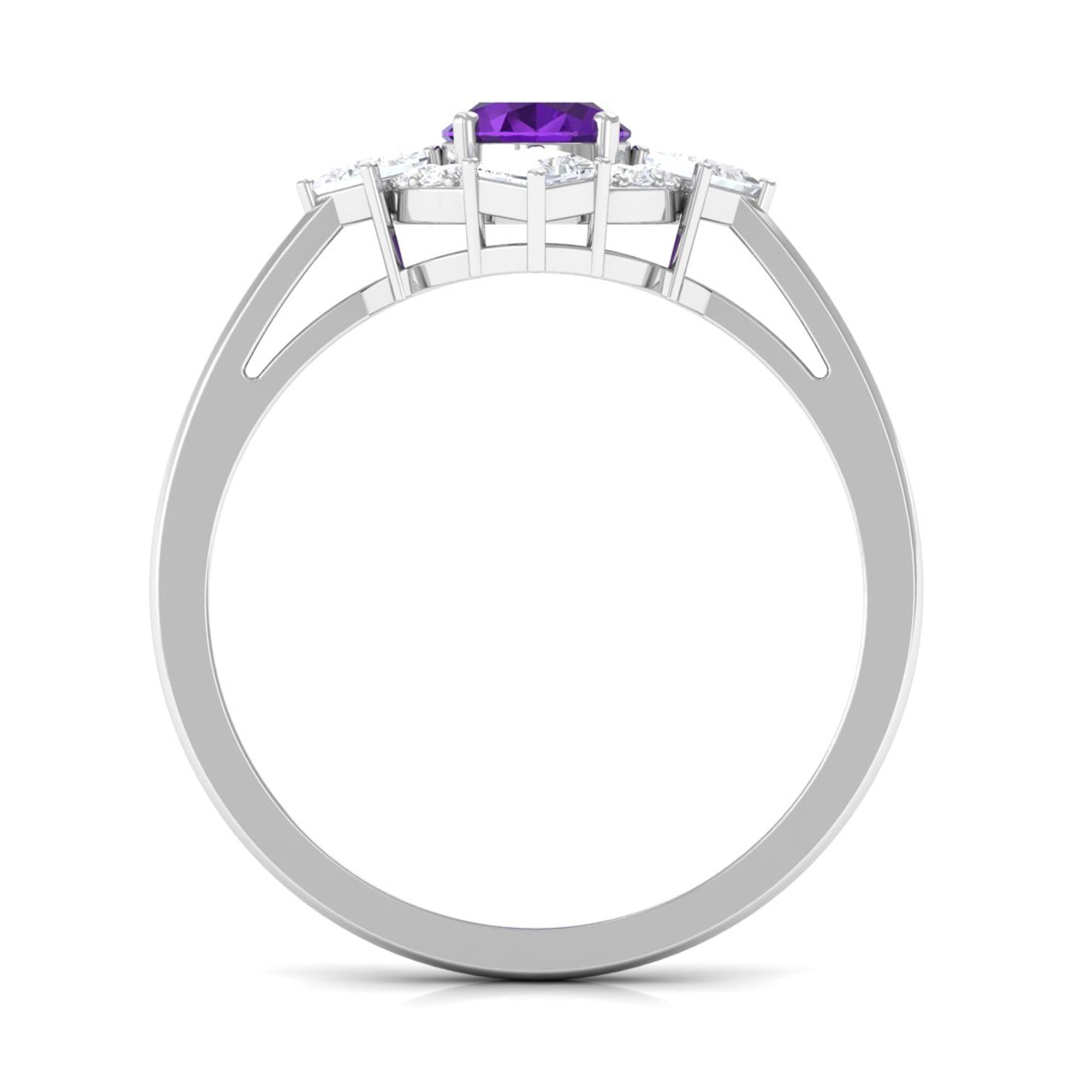 Rosec Jewels-Oval Amethyst Halo Cocktail Ring with Diamond