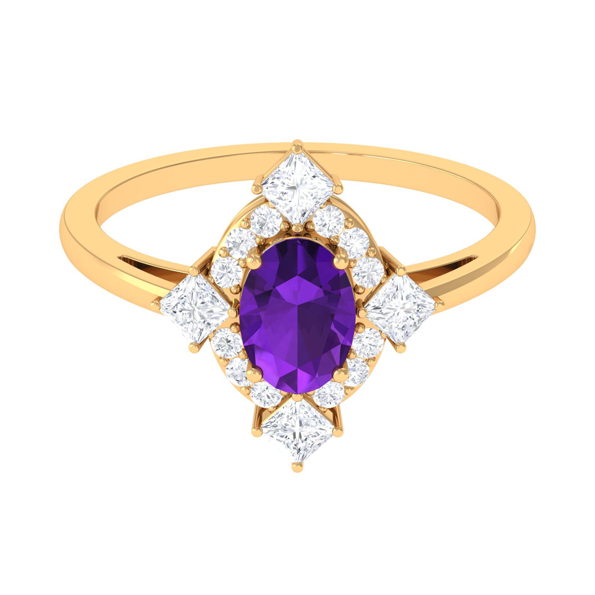 Rosec Jewels-Oval Amethyst Halo Cocktail Ring with Diamond