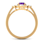 Rosec Jewels-Oval Amethyst Halo Cocktail Ring with Diamond