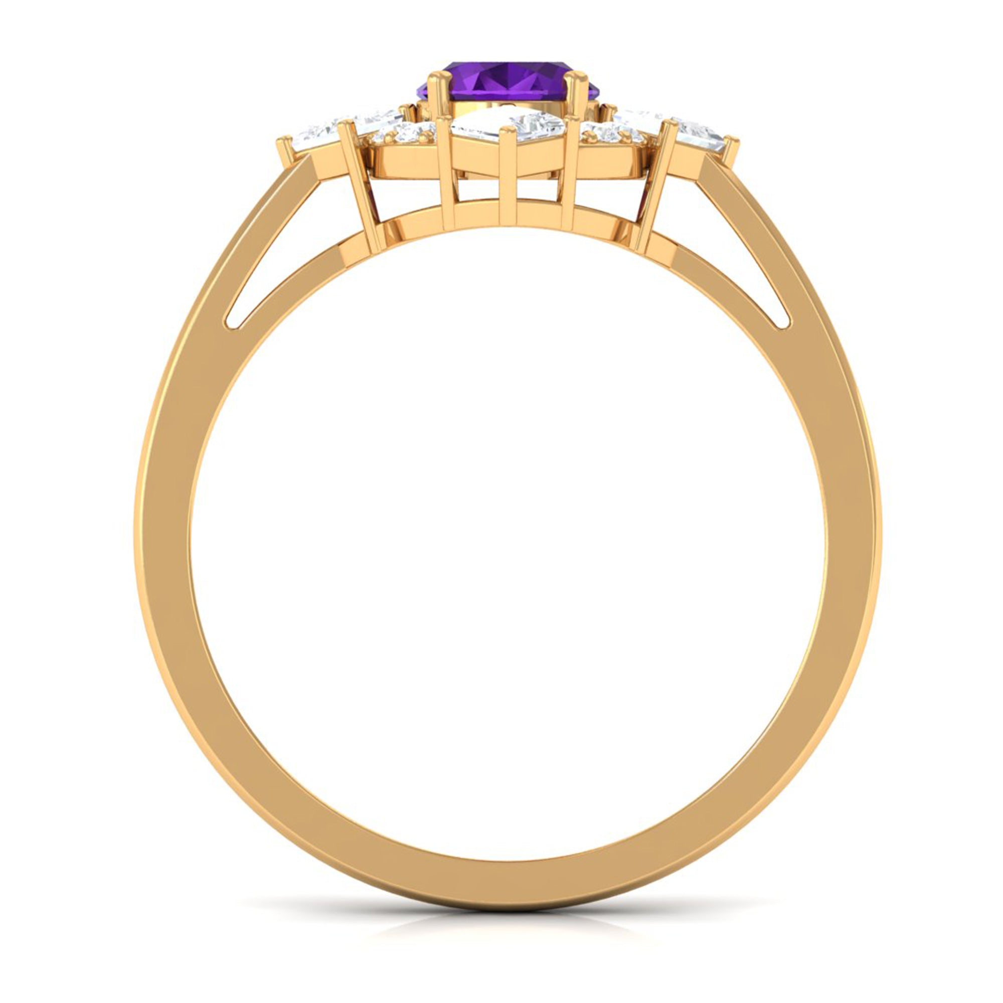 Rosec Jewels-Oval Amethyst Halo Cocktail Ring with Diamond