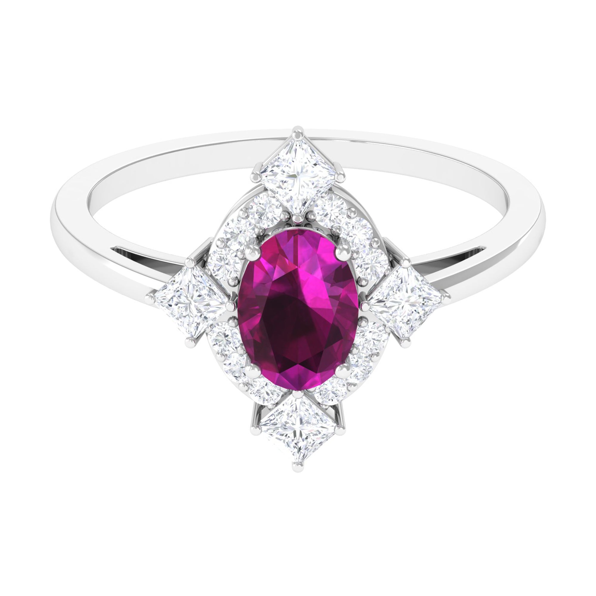 Rosec Jewels-1.75 CT Oval Rhodolite Cocktail Engagement Ring with Diamond Halo