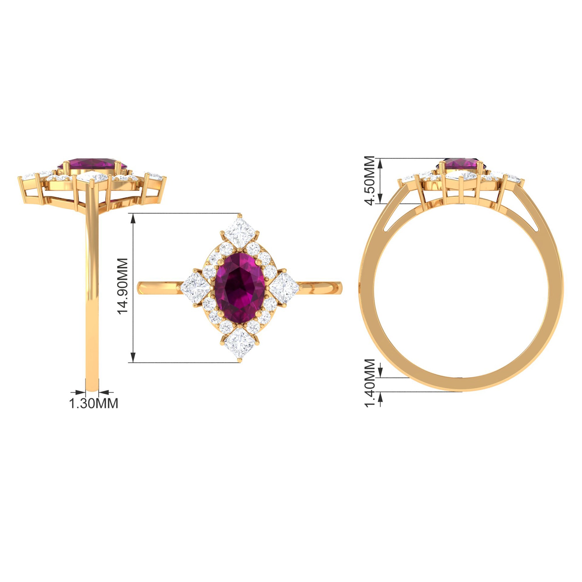 Rosec Jewels-1.75 CT Oval Rhodolite Cocktail Engagement Ring with Diamond Halo