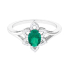 Rosec Jewels-Oval Emerald and Diamond Flower Engagement Ring in Split Shank