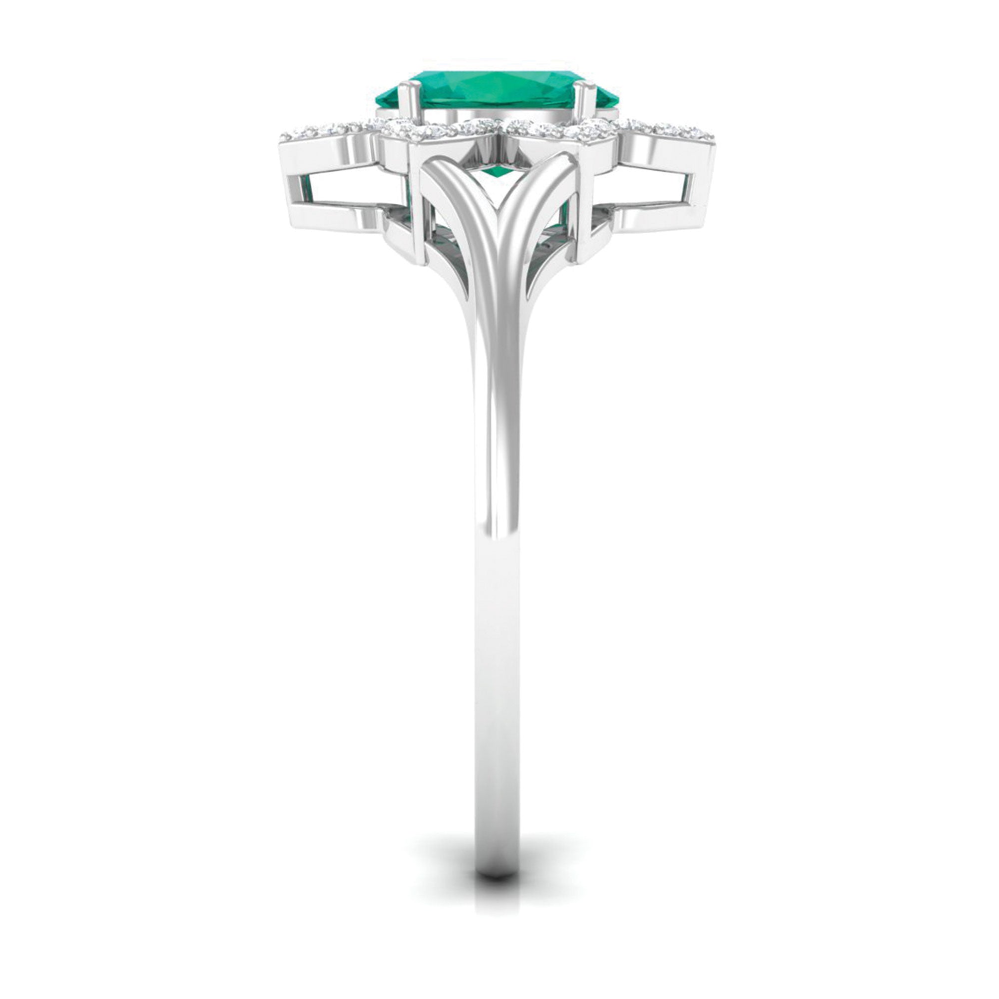 Rosec Jewels-Oval Emerald and Diamond Flower Engagement Ring in Split Shank