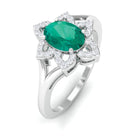 Rosec Jewels-Oval Emerald and Diamond Flower Engagement Ring in Split Shank