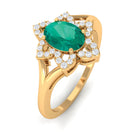 Rosec Jewels-Oval Emerald and Diamond Flower Engagement Ring in Split Shank