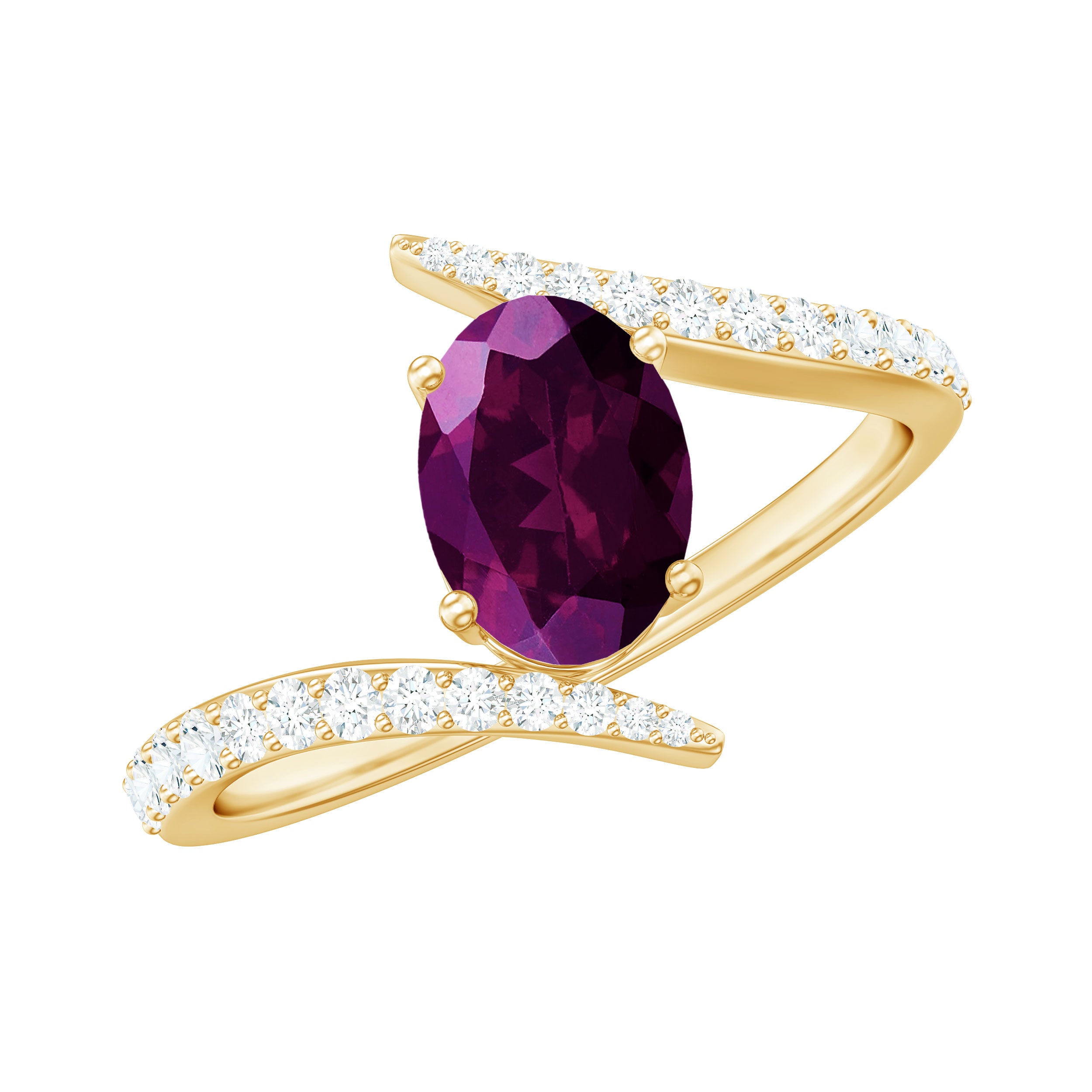 Rosec Jewels-1.5 CT Solitaire Rhodolite Bypass Engagement Ring with Diamond