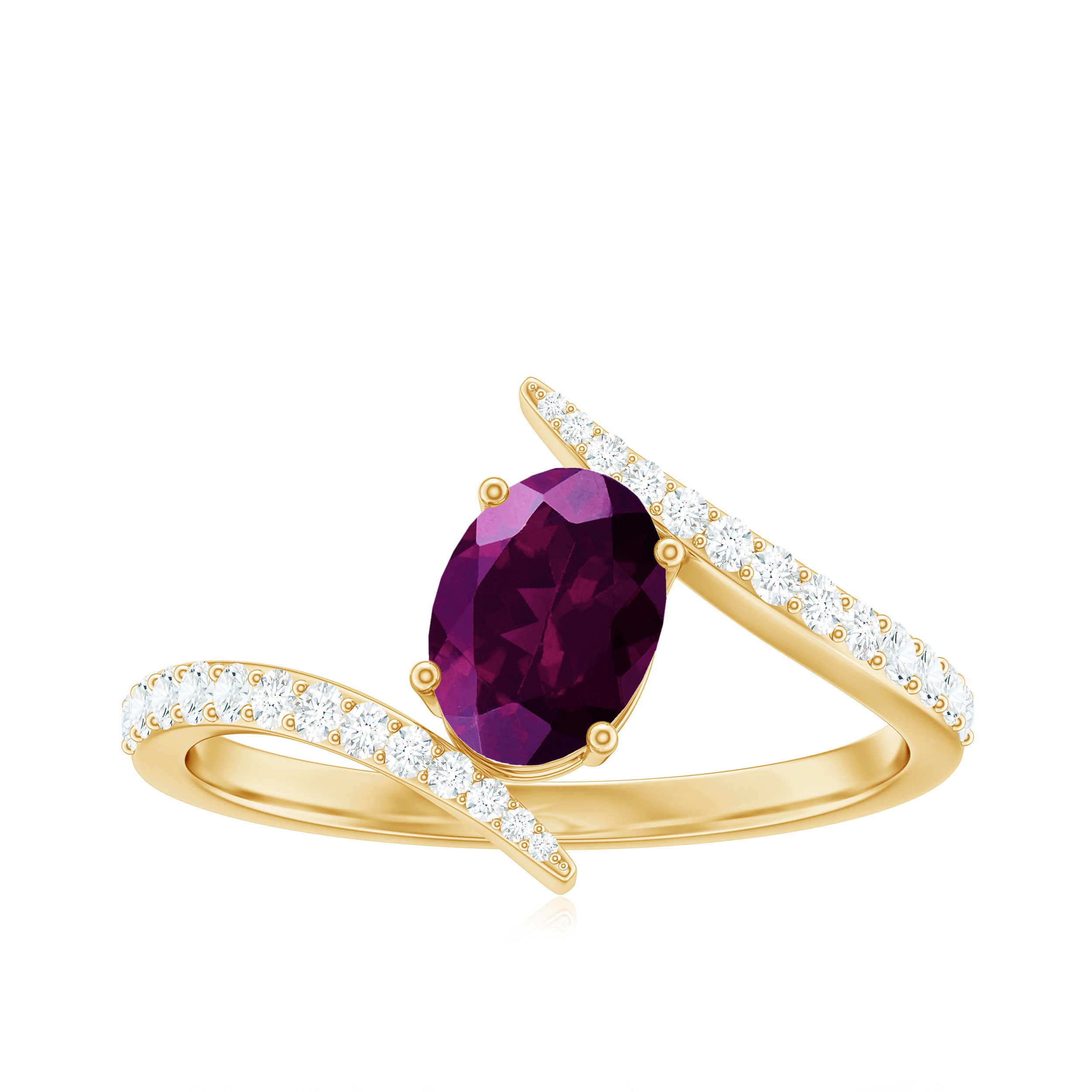 Rosec Jewels-1.5 CT Solitaire Rhodolite Bypass Engagement Ring with Diamond