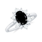 Rosec Jewels-Oval Created Black Diamond Floral Halo Engagement Ring with Diamond