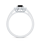 Rosec Jewels-Oval Created Black Diamond Floral Halo Engagement Ring with Diamond