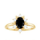 Rosec Jewels-Oval Created Black Diamond Floral Halo Engagement Ring with Diamond