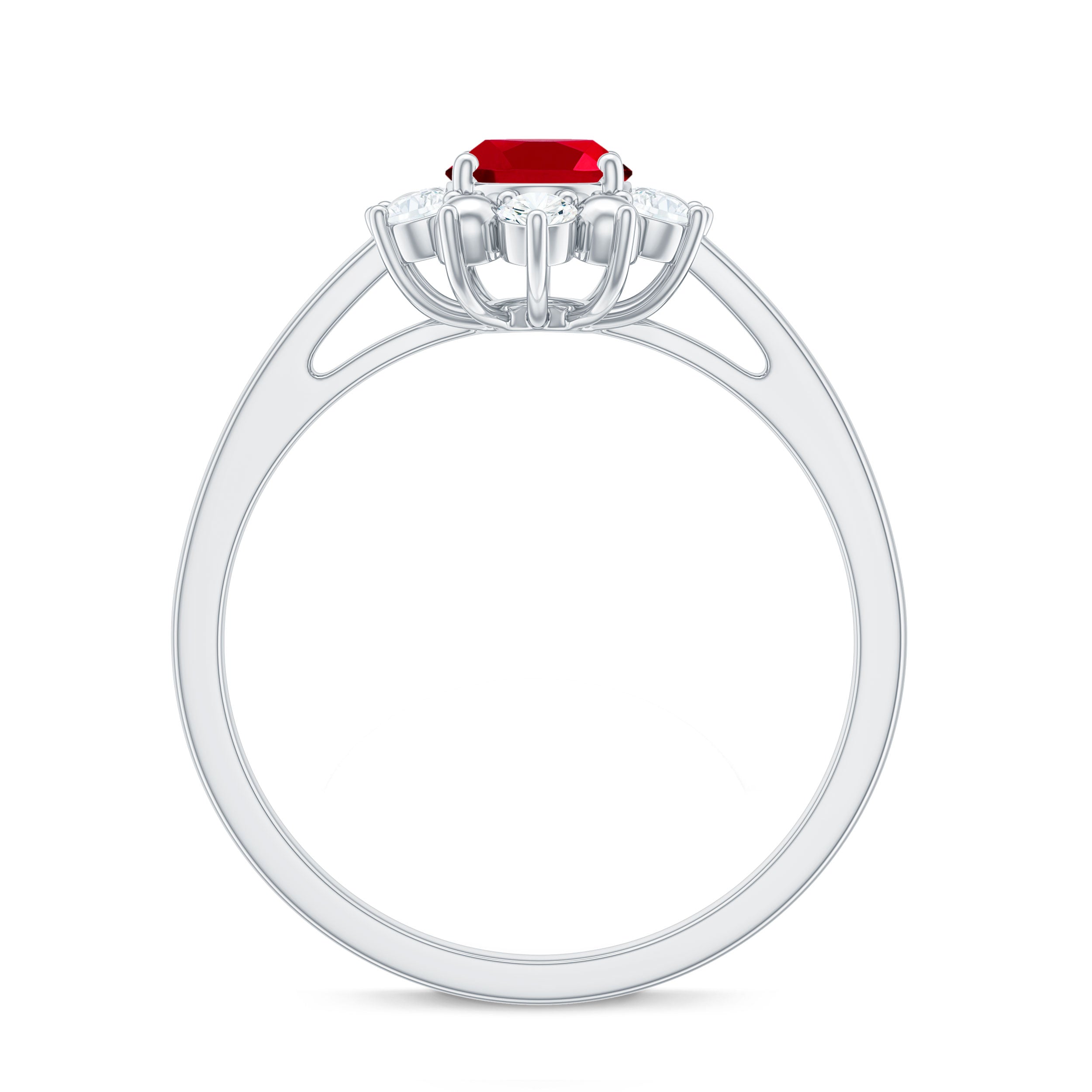 Rosec Jewels-Oval Lab-Created Ruby Floral Halo Ring with Diamond