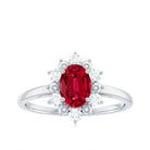 Rosec Jewels-Oval Lab-Created Ruby Floral Halo Ring with Diamond