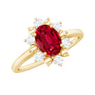 Rosec Jewels-Oval Lab-Created Ruby Floral Halo Ring with Diamond