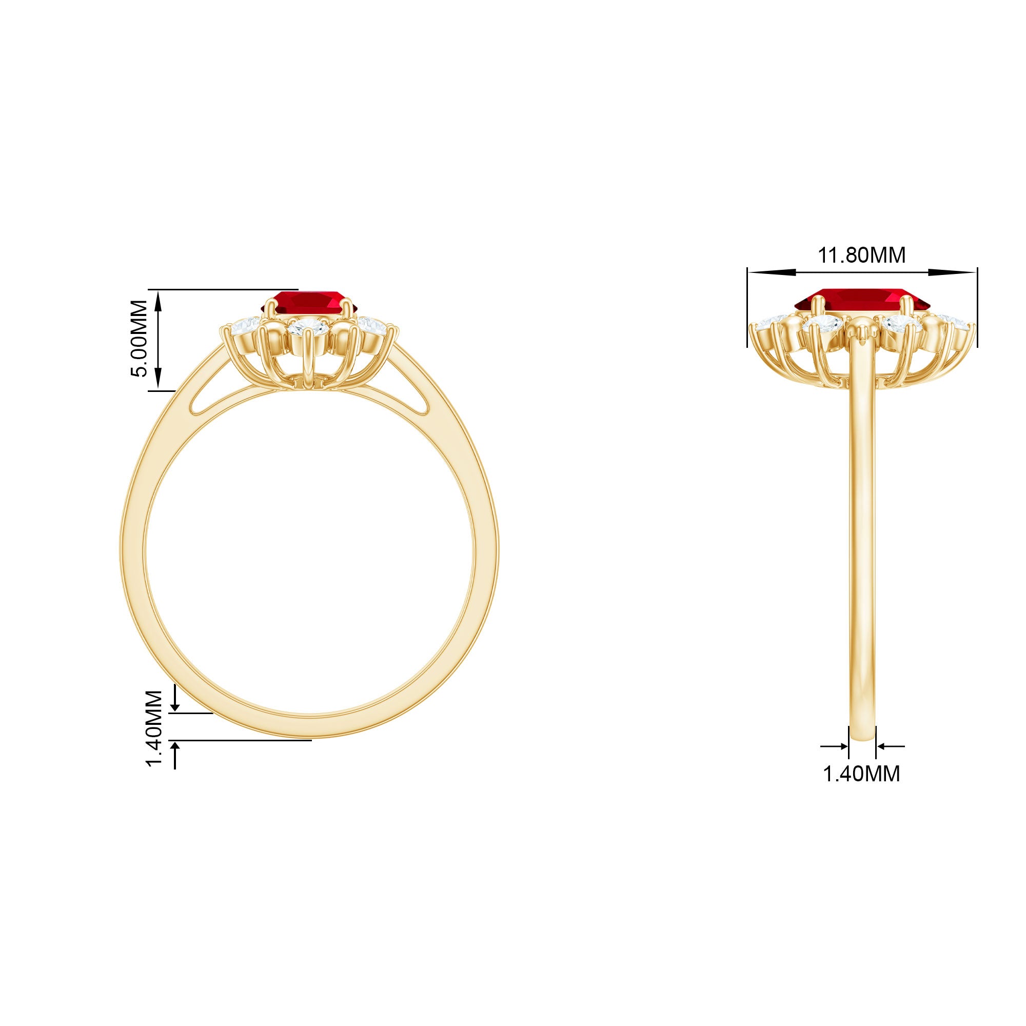 Rosec Jewels-Oval Lab-Created Ruby Floral Halo Ring with Diamond