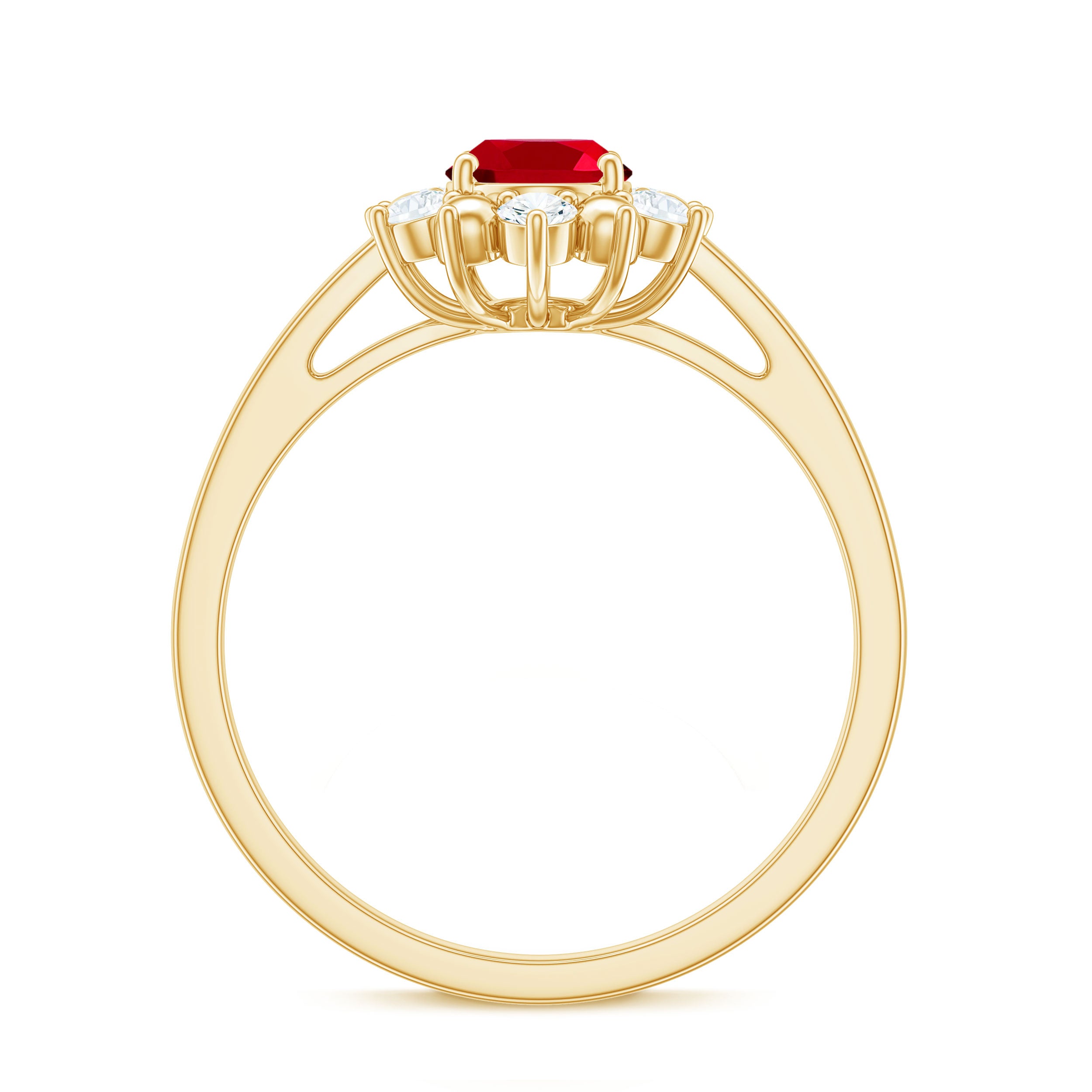 Rosec Jewels-Oval Lab-Created Ruby Floral Halo Ring with Diamond