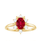 Rosec Jewels-Oval Lab-Created Ruby Floral Halo Ring with Diamond