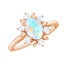 Rosec Jewels-Oval Ethiopian Opal Floral Halo Engagement Ring with Diamond