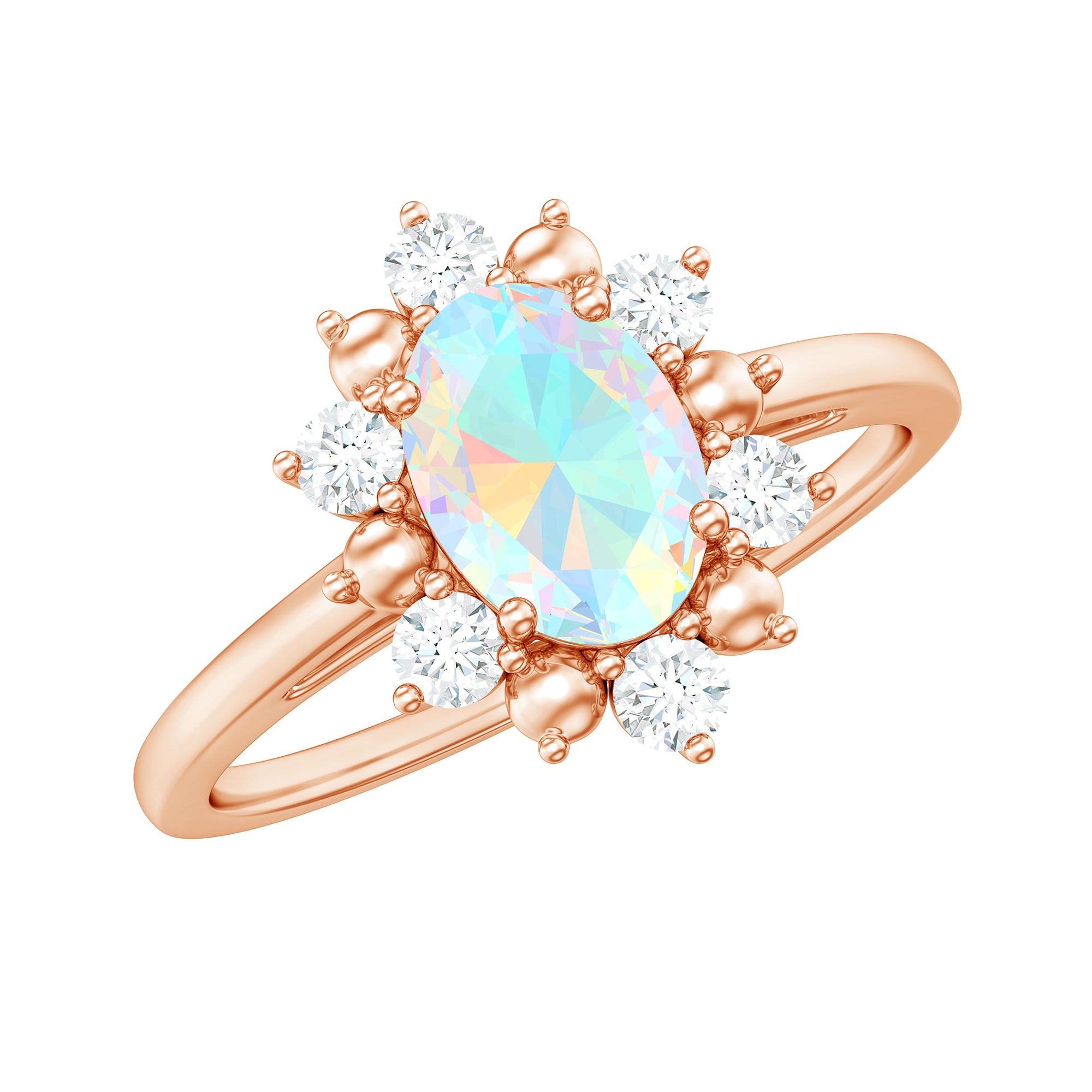 Rosec Jewels-Oval Ethiopian Opal Floral Halo Engagement Ring with Diamond