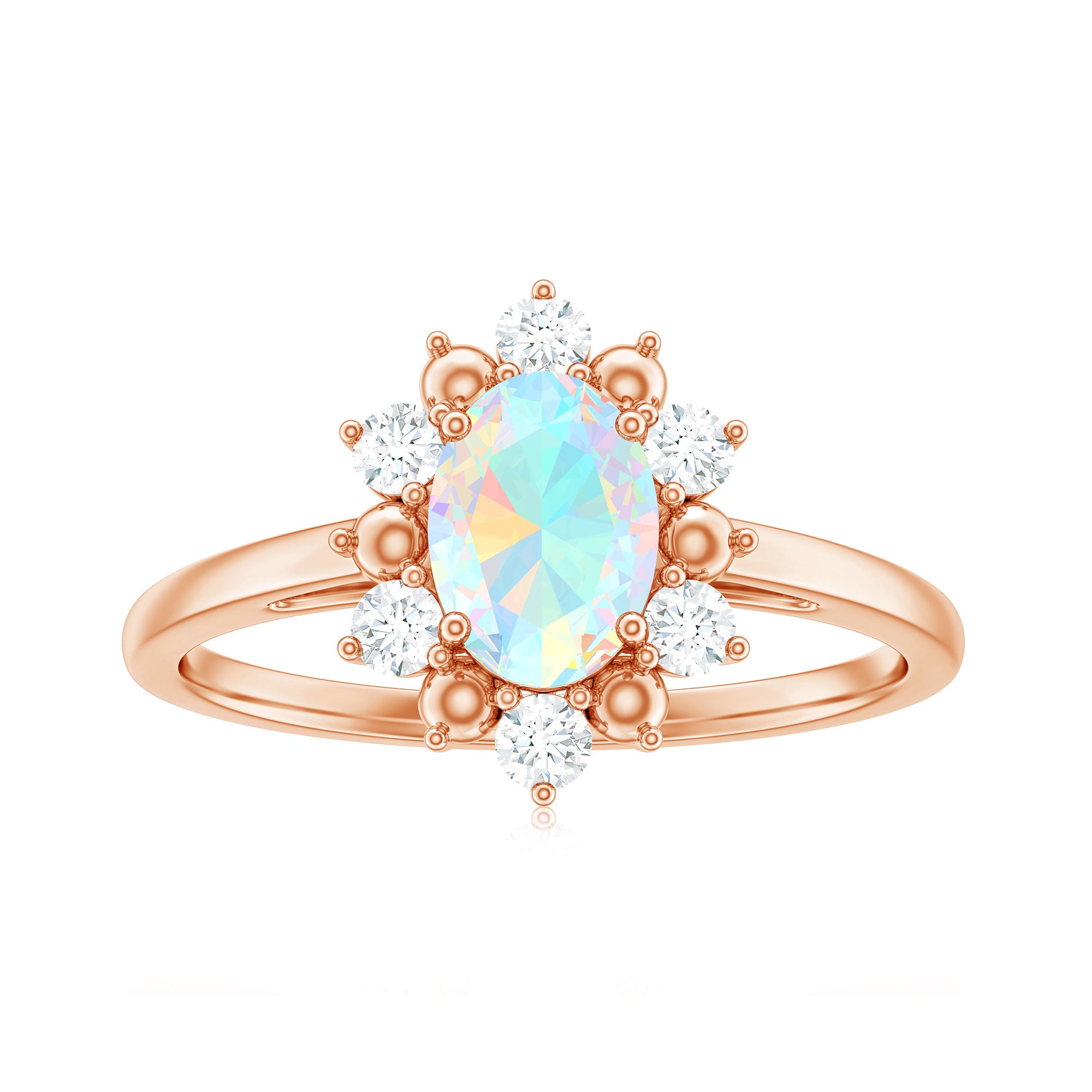 Rosec Jewels-Oval Ethiopian Opal Floral Halo Engagement Ring with Diamond