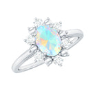 Rosec Jewels-Oval Ethiopian Opal Floral Halo Engagement Ring with Diamond