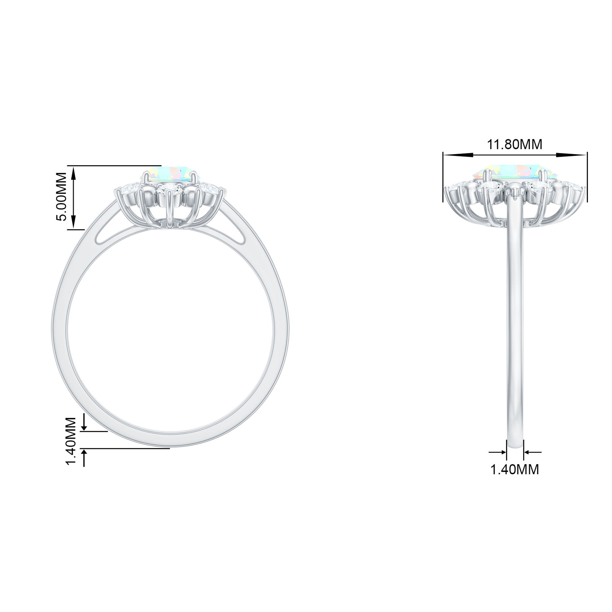 Rosec Jewels-Oval Ethiopian Opal Floral Halo Engagement Ring with Diamond