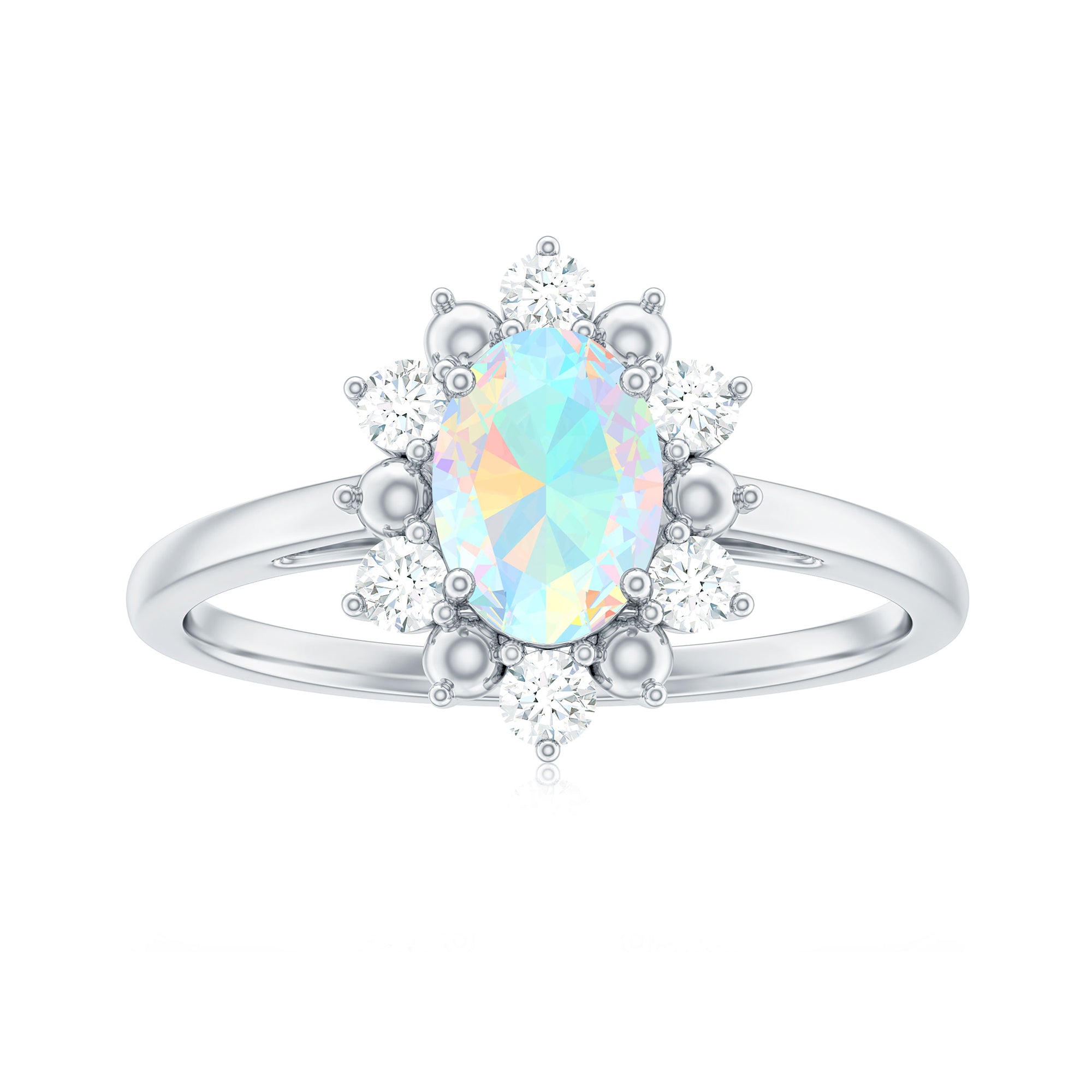 Rosec Jewels-Oval Ethiopian Opal Floral Halo Engagement Ring with Diamond