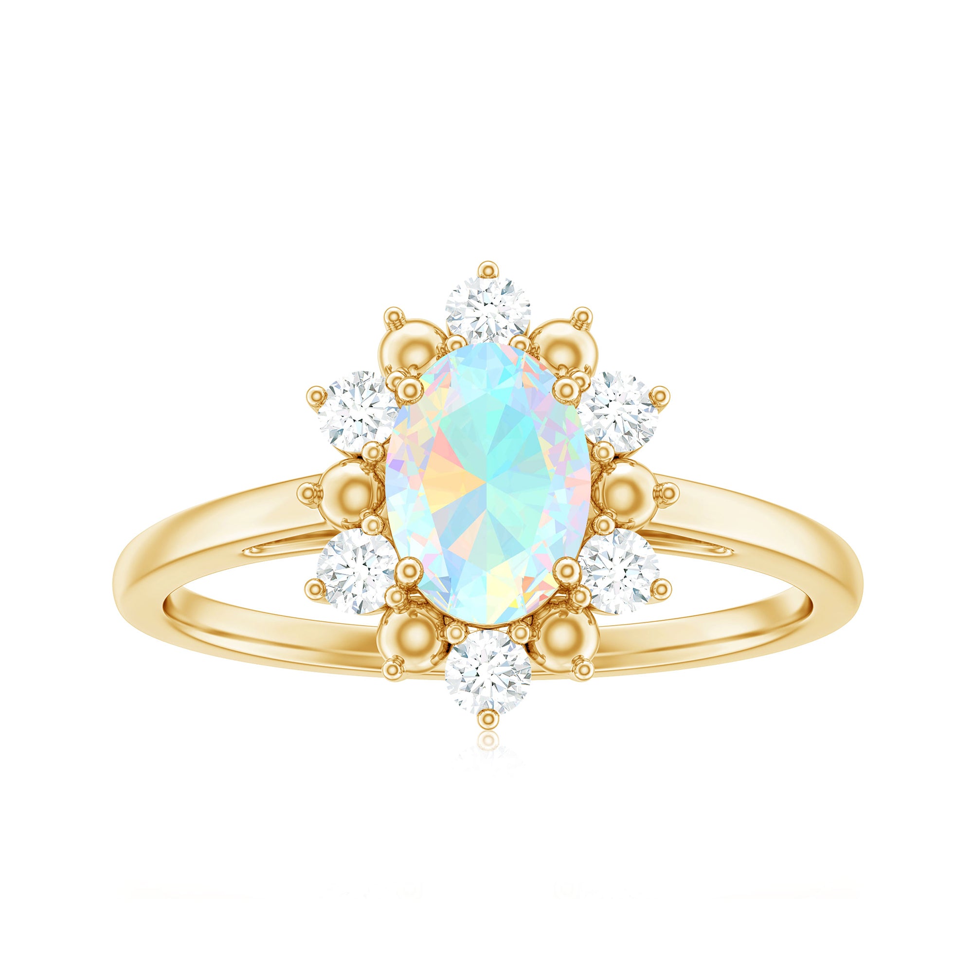 Rosec Jewels-Oval Ethiopian Opal Floral Halo Engagement Ring with Diamond