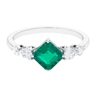 Rosec Jewels-Simple Asscher shape Emerald Solitaire Engagement Ring with Diamond