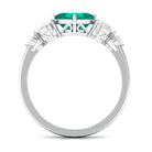 Rosec Jewels-Simple Asscher shape Emerald Solitaire Engagement Ring with Diamond