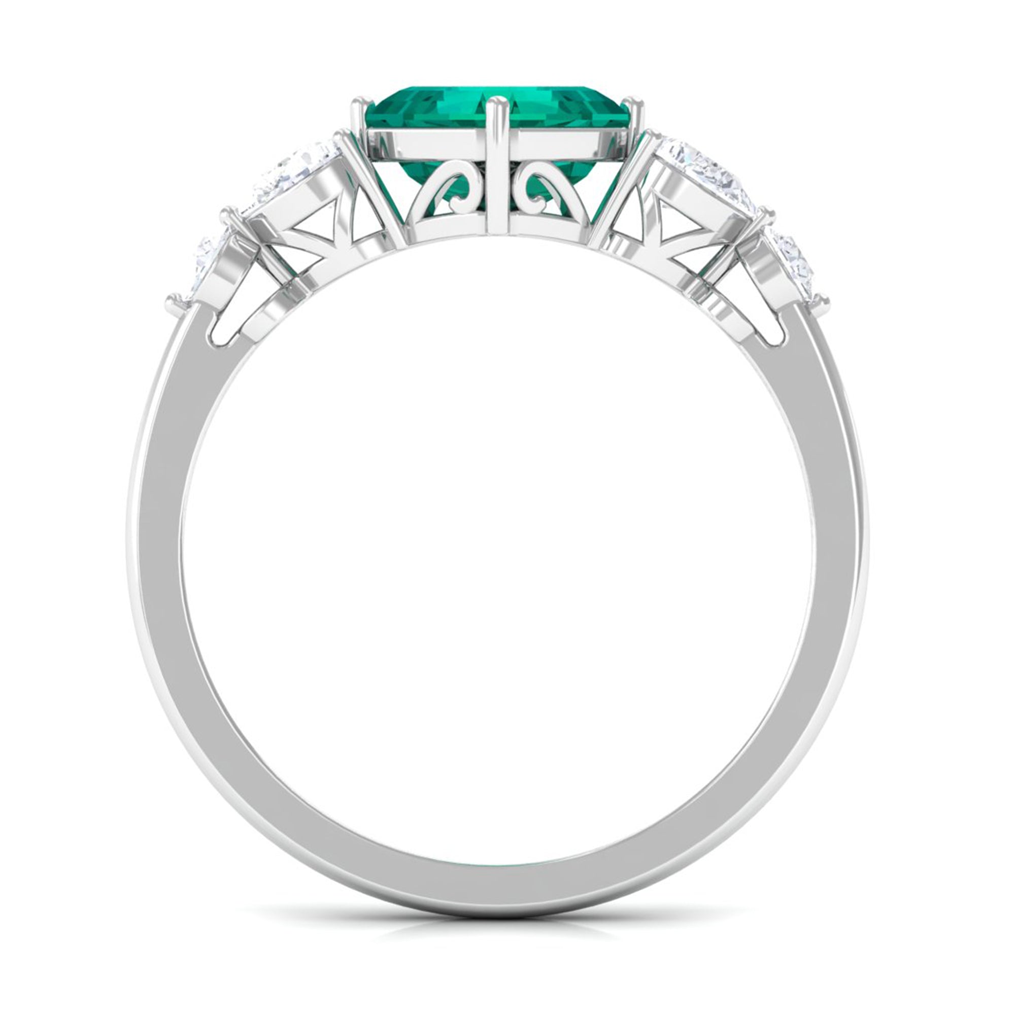 Rosec Jewels-Simple Asscher shape Emerald Solitaire Engagement Ring with Diamond