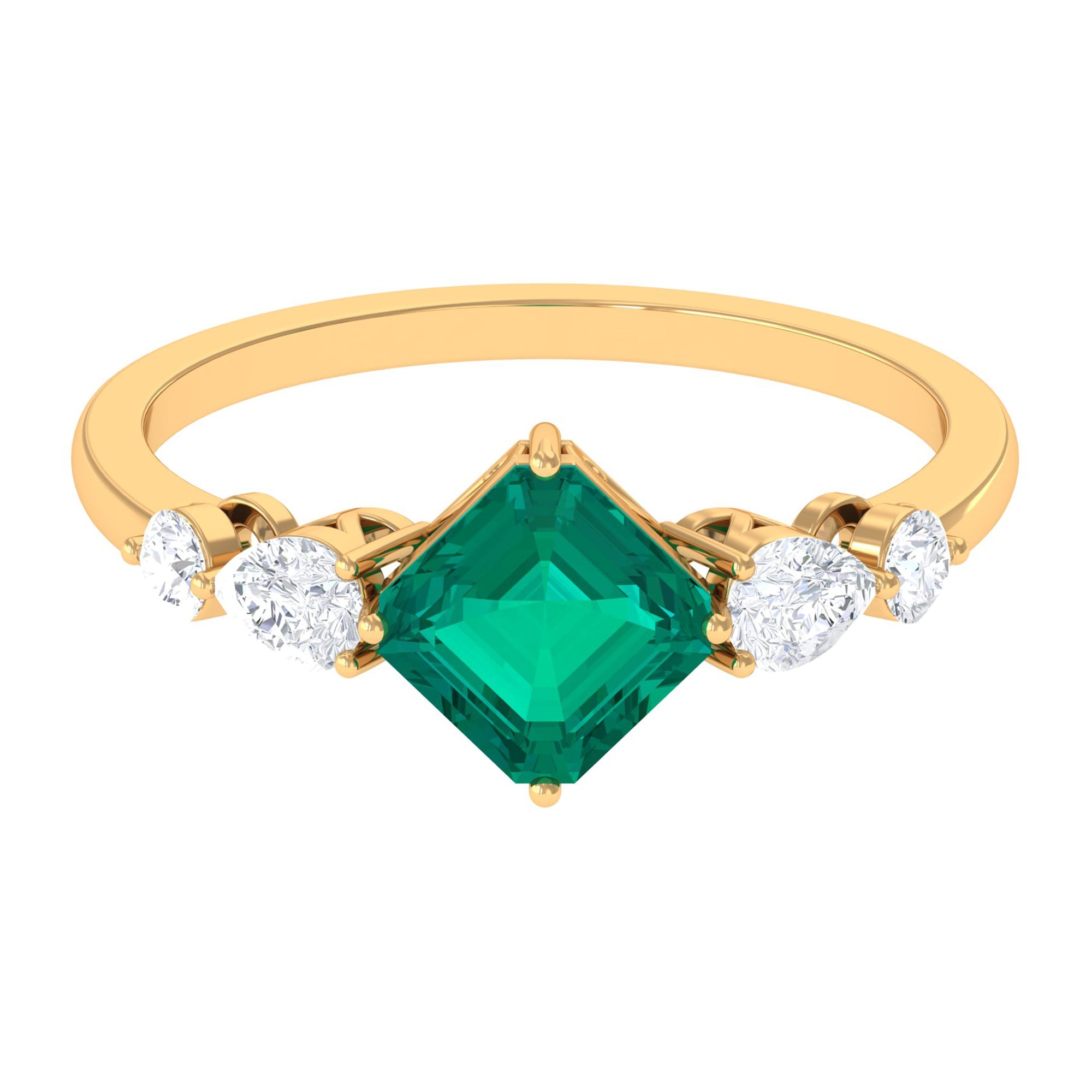 Rosec Jewels-Simple Asscher shape Emerald Solitaire Engagement Ring with Diamond