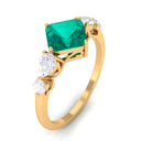 Rosec Jewels-Simple Asscher shape Emerald Solitaire Engagement Ring with Diamond