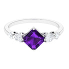 Rosec Jewels-Asscher Cut Amethyst Solitaire Ring with Moissanite Side Stone