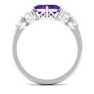 Rosec Jewels-Asscher Cut Amethyst Solitaire Ring with Moissanite Side Stone