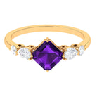 Rosec Jewels-Asscher Cut Amethyst Solitaire Ring with Moissanite Side Stone